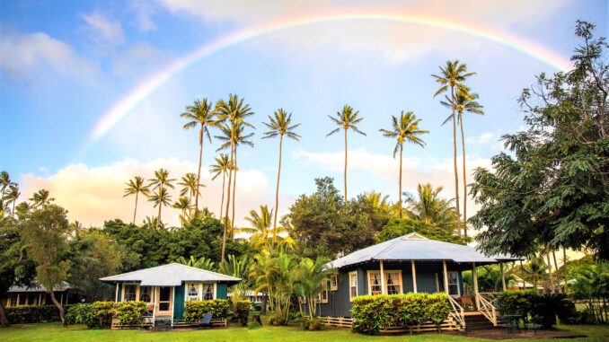Rainbow Over Cottages